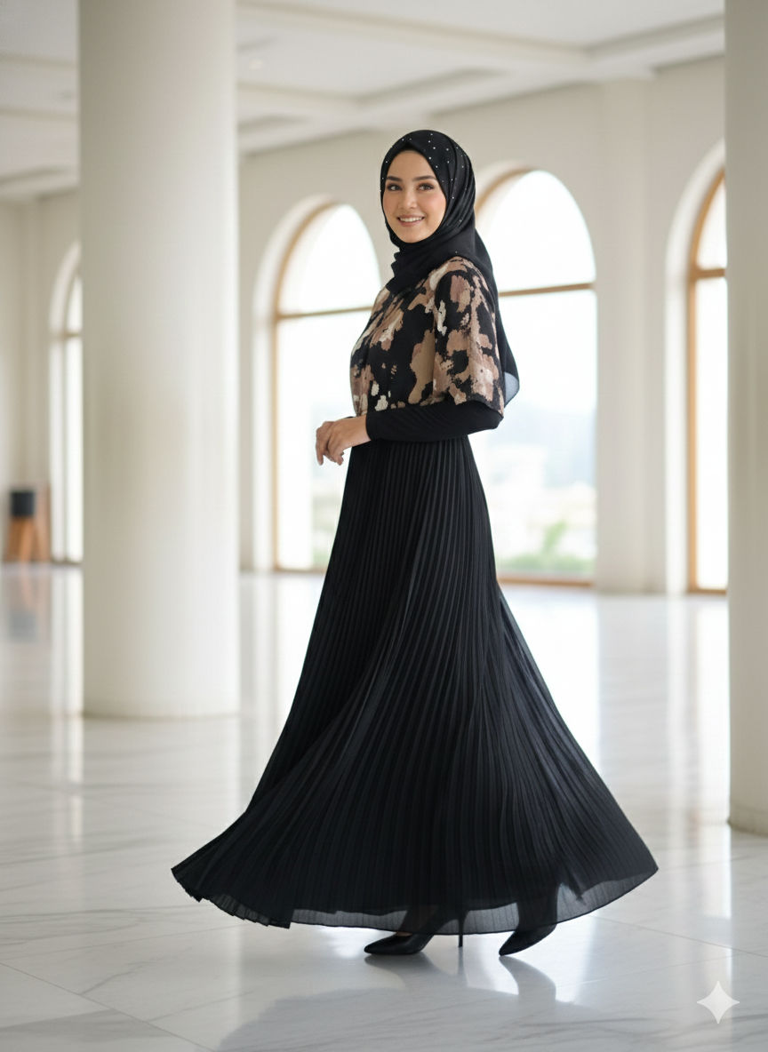 Floral Top with Pleated Skirt Maxi Dress