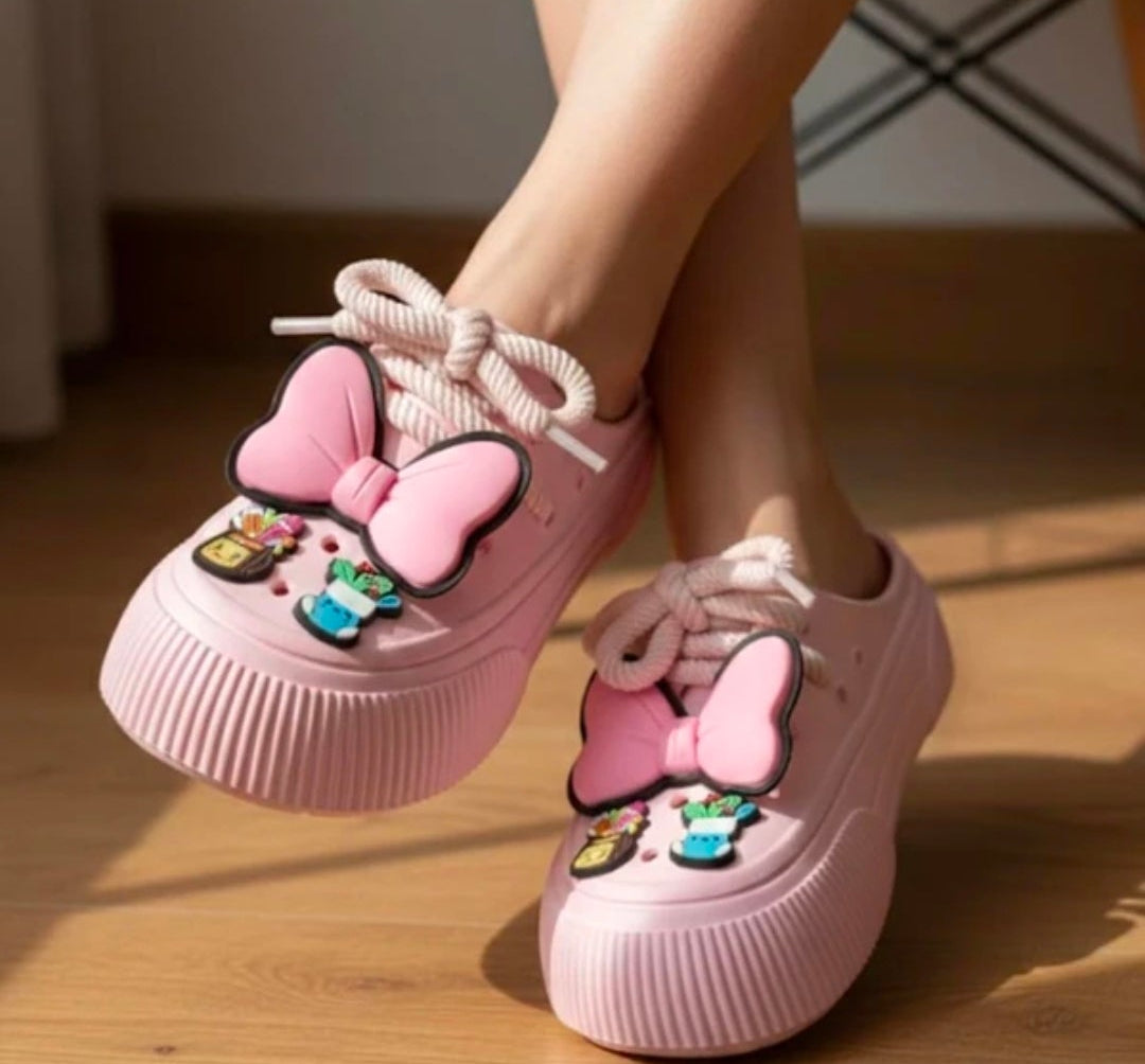 Pastel Pink "Little Diva" Platform Mules With cute bow design π
