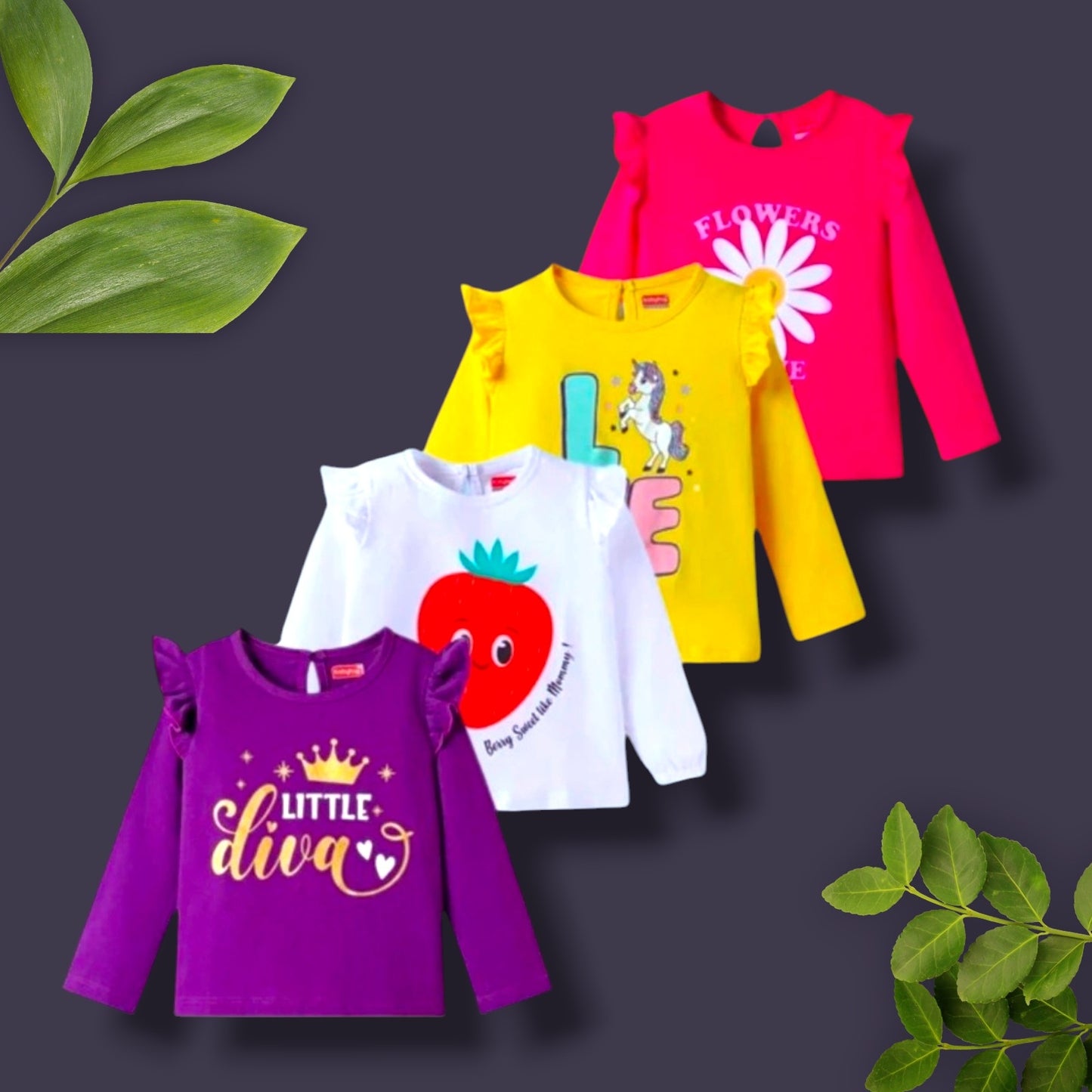 Little Diva" Ruffle Shoulder Long Sleeve Tee Pack