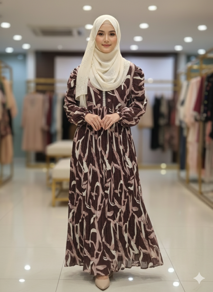 Printed Turkish Brown Maxi Dress