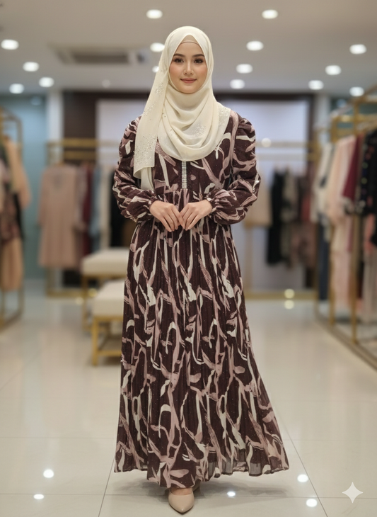 Printed Turkish Brown Maxi Dress