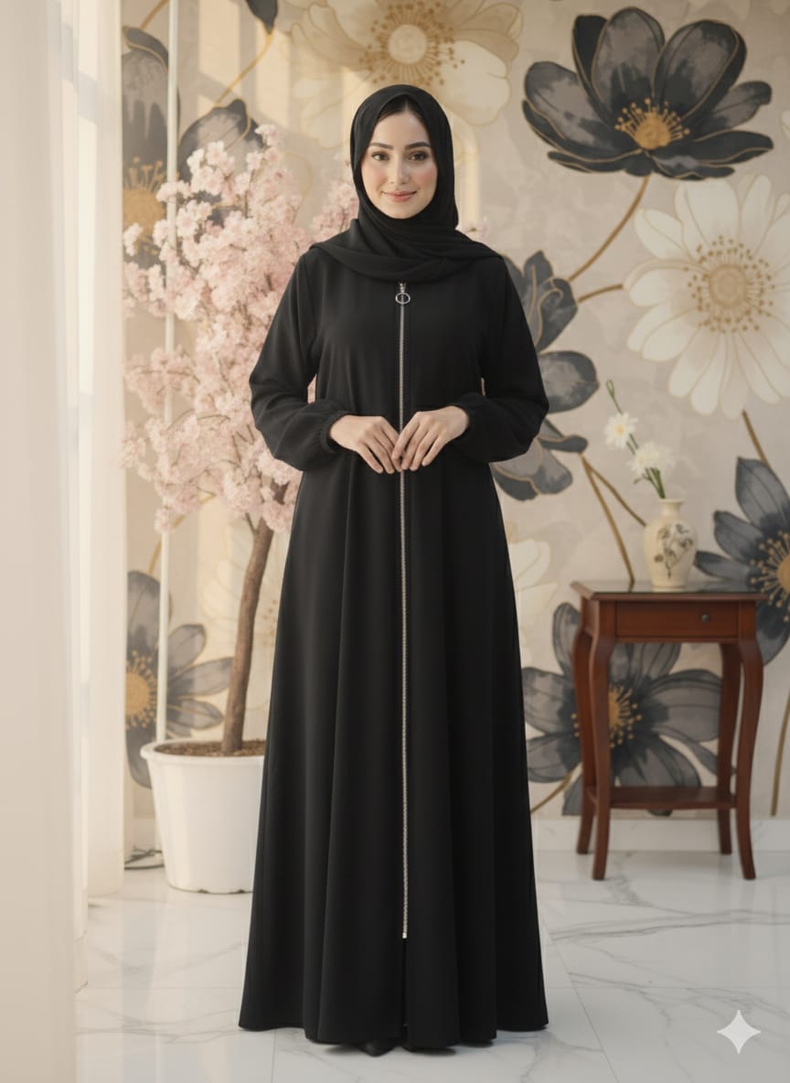 Classic Black Front Zip Abaya