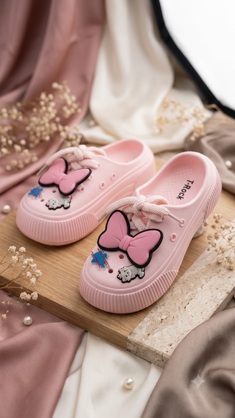 Pastel Pink "Little Diva" Platform Mules With cute bow design 💗