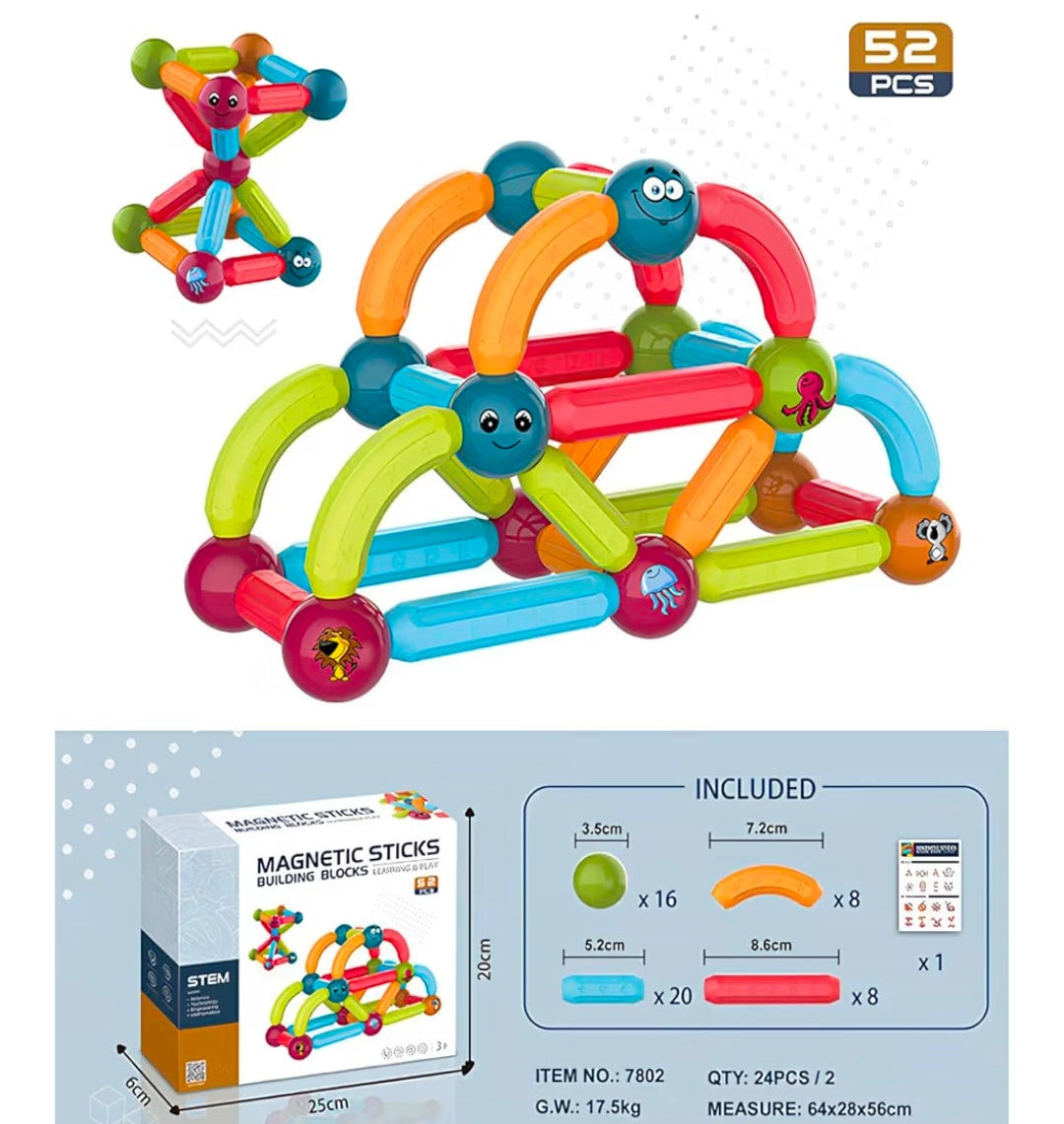 Magnetic Toys for Kids Balls and Stick Constructing Set of 52 Pcs. and Creative STEM Learning Educational Game