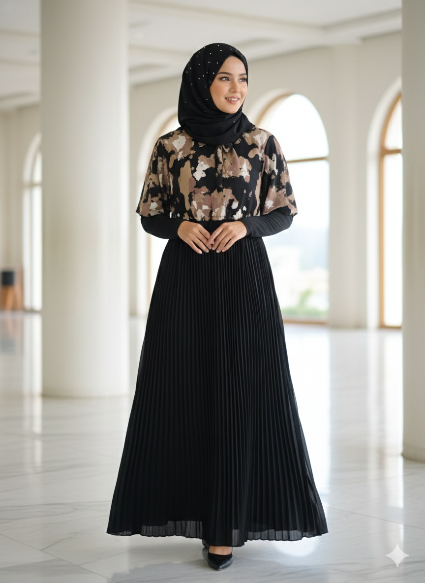 Floral Top with Pleated Skirt Maxi Dress