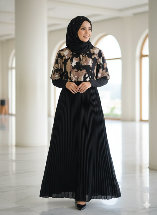 Floral Top with Pleated Skirt Maxi Dress