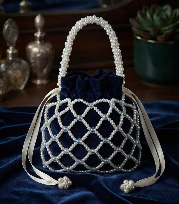Royal Midnight Pearl Beaded Bag