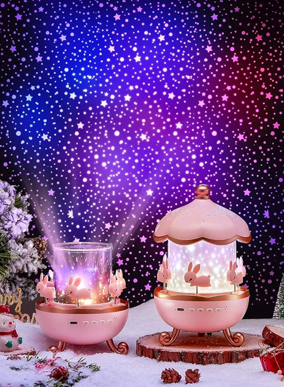 Night Light Rabbit Sky Projector for Kids – 360° Rotating Lamp with 6 Films, 5 Colours and 1200mAh Rechargeable Battery.(Night Light Projector)