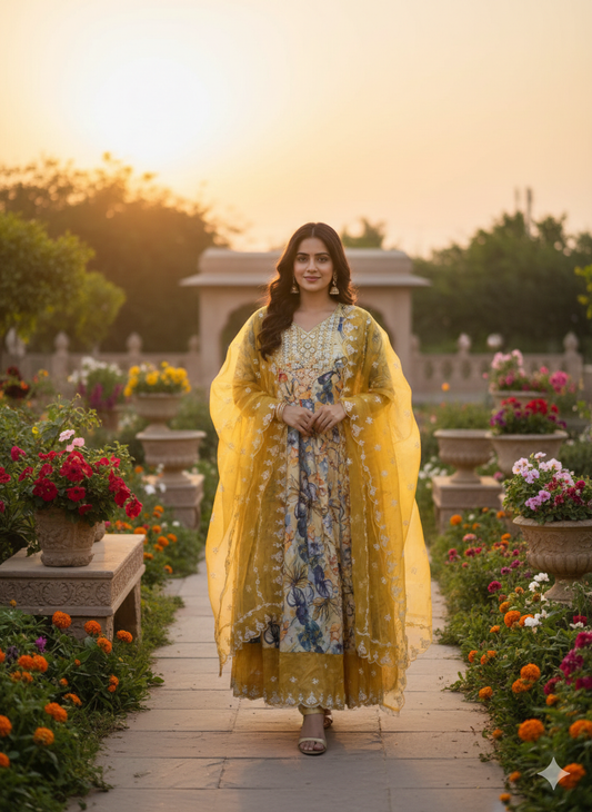 Beautiful 😍 floral dress with orgenza dupatta