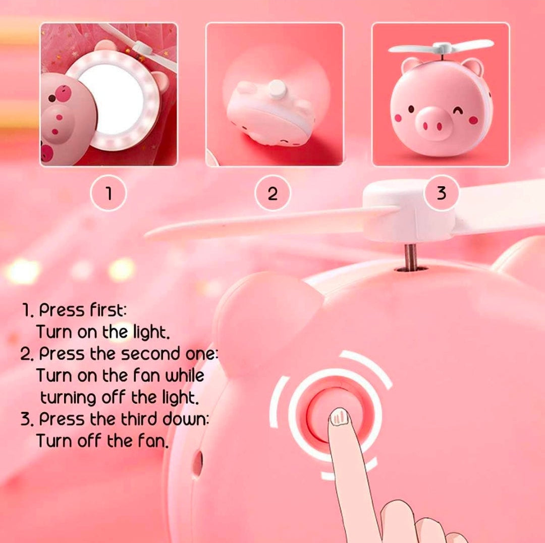Travel Mini Carton Make Up/Mirror with LED Lights USB Fan ( Color on availablity)