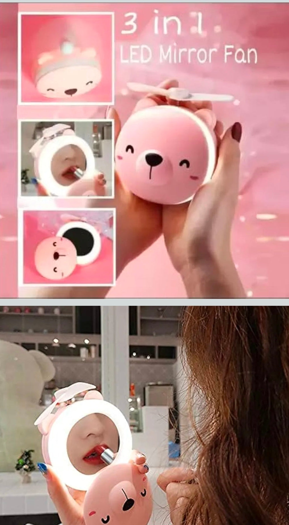 Travel Mini Carton Make Up/Mirror with LED Lights USB Fan ( Color on availablity)