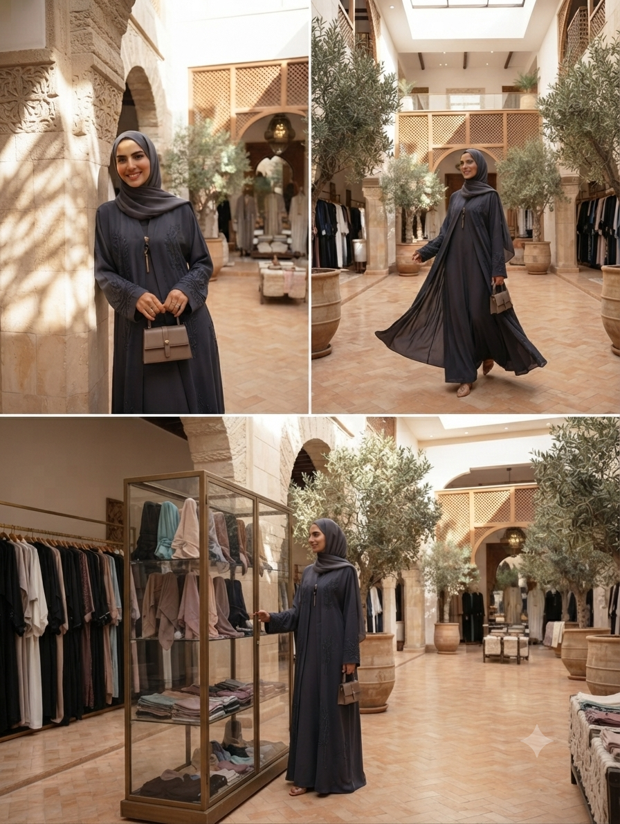 🌸 Sophisticated Shrug-Style Grey Abaya with Delicate Bead Embroidery & Matching Hijab 🌸